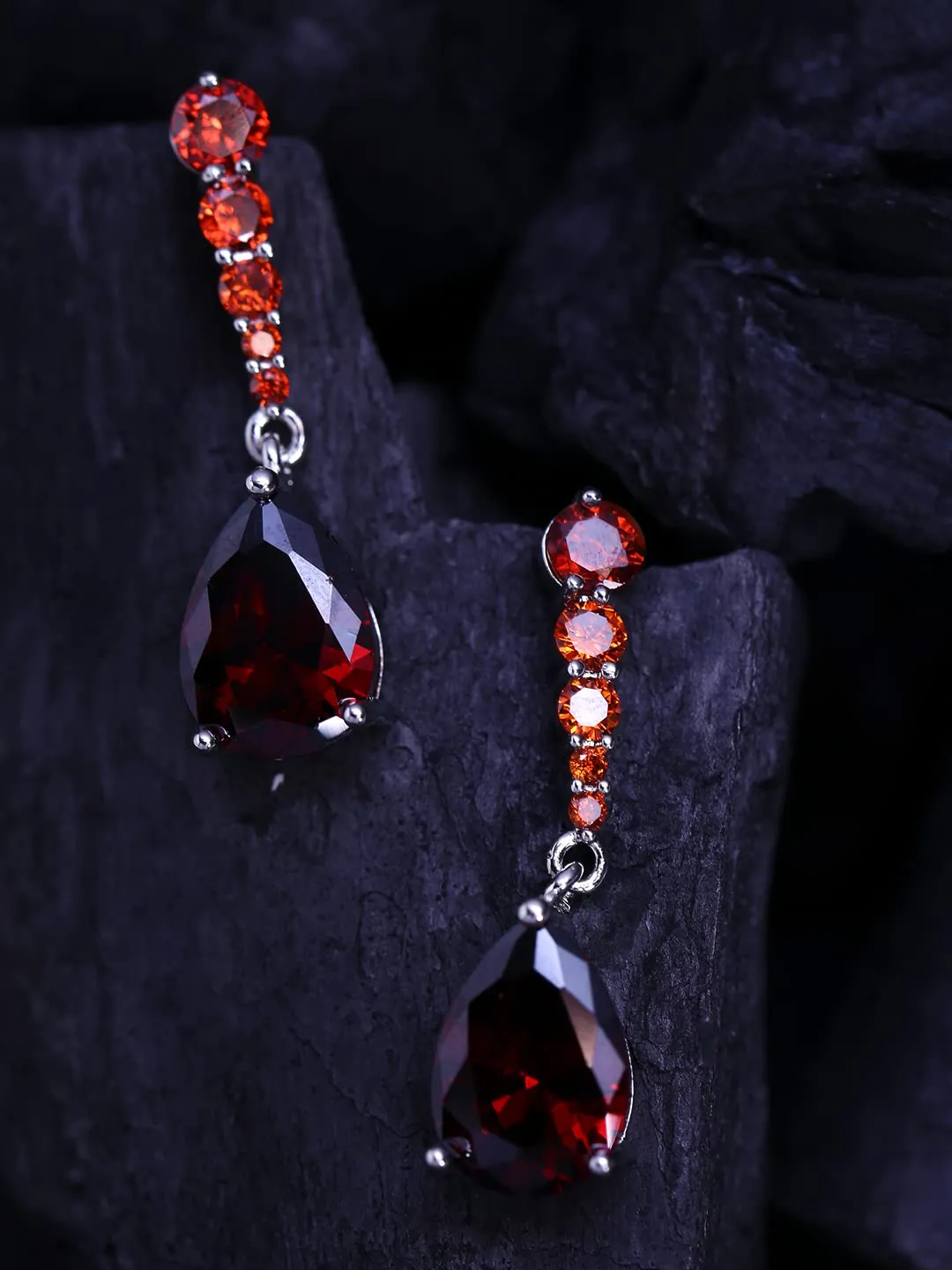 Kairangi Drop Earrings for Women Red Crystal Earrings Elegant Silver Plated Crystal Drop Earrings for Women and Girls.