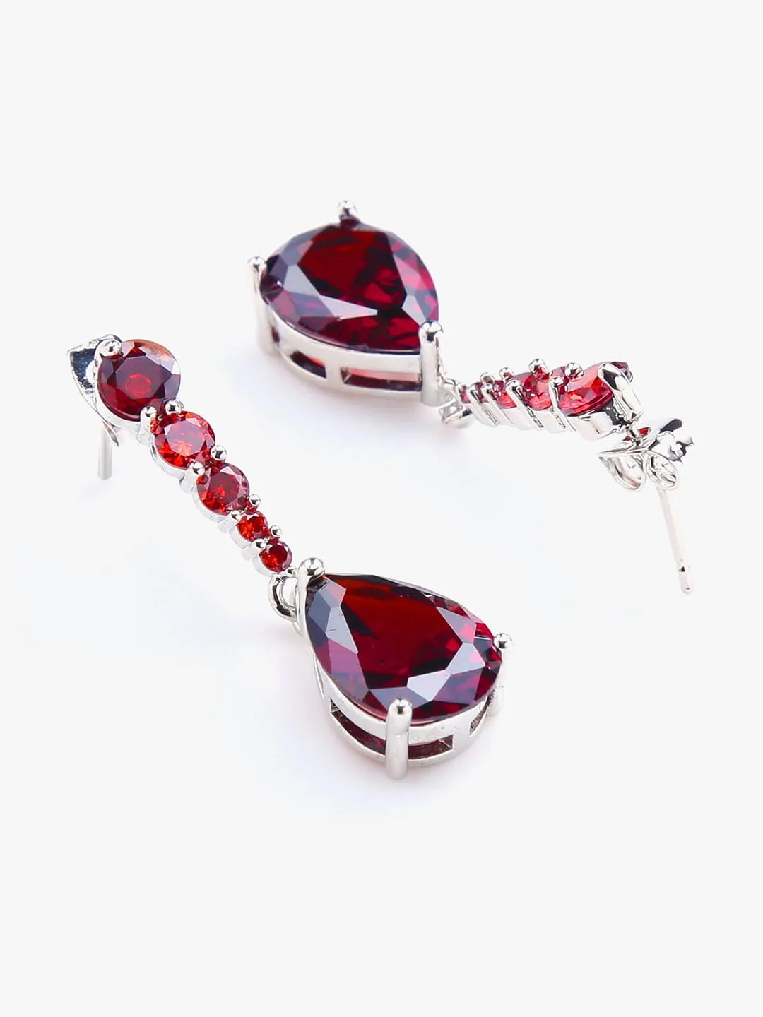 Kairangi Drop Earrings for Women Red Crystal Earrings Elegant Silver Plated Crystal Drop Earrings for Women and Girls.