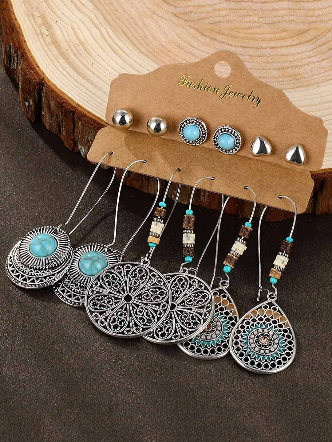 Kairangi Earrings Set for Women Combo of 6 Pairs Oxidised Earrings Multicolor Ethnic Stud and Drop Earrings for Women and Girls.