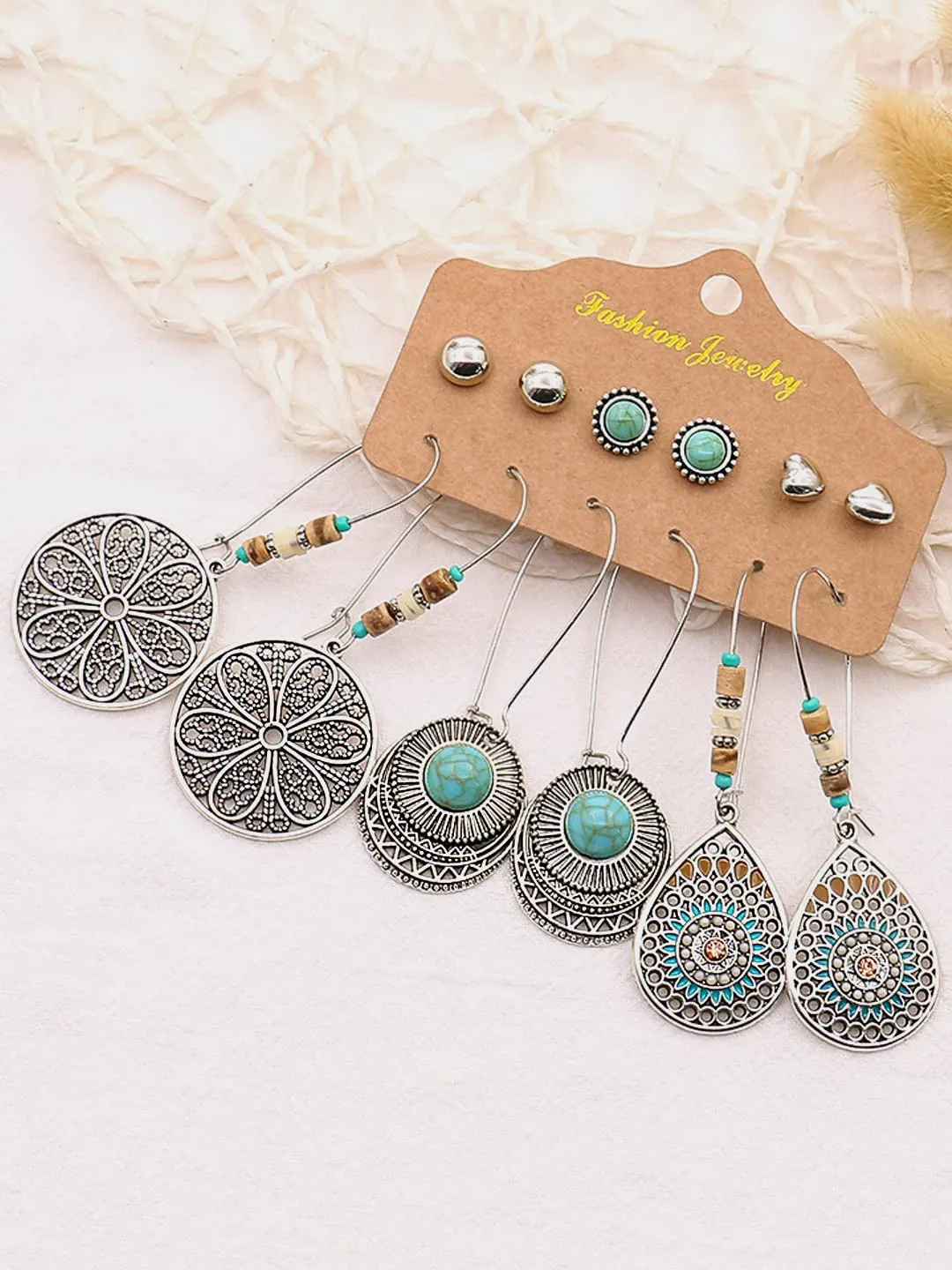 Kairangi Earrings Set for Women Combo of 6 Pairs Oxidised Earrings Multicolor Ethnic Stud and Drop Earrings for Women and Girls.