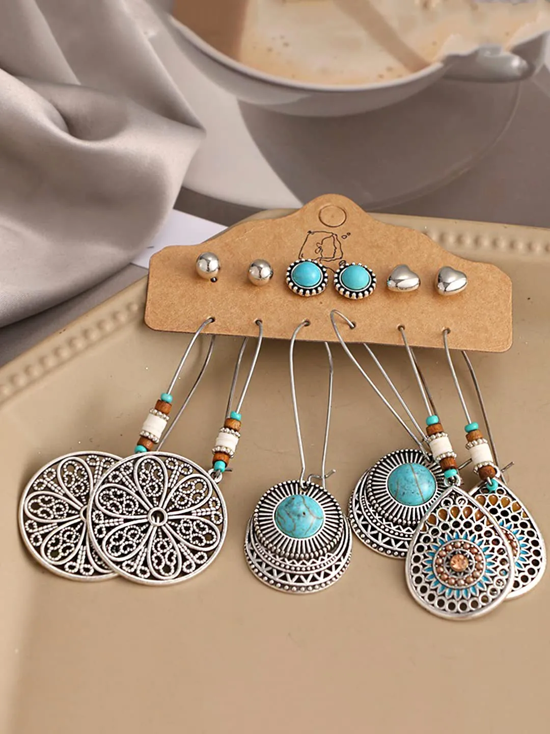 Kairangi Earrings Set for Women Combo of 6 Pairs Oxidised Earrings Multicolor Ethnic Stud and Drop Earrings for Women and Girls.