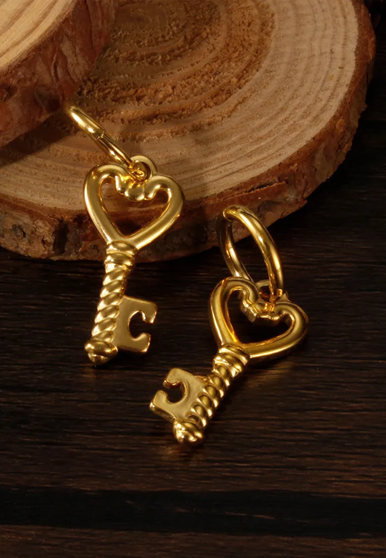 Key to My Heart Pendant Hoop Drop Earrings in Gold