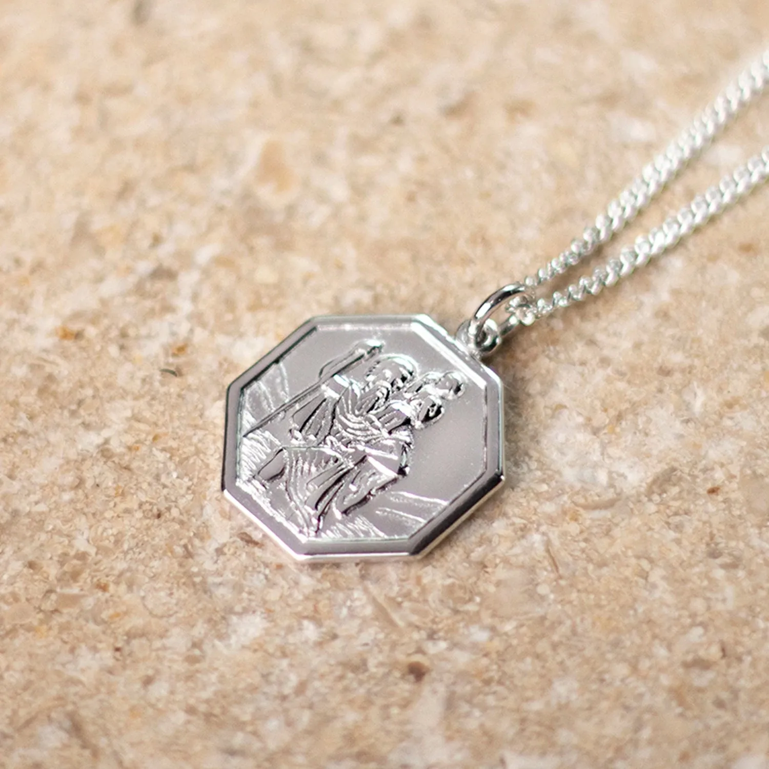 Large St Christopher Necklace Silver   Engraving