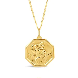 Large St Christopher Necklace Solid Gold   Engraving