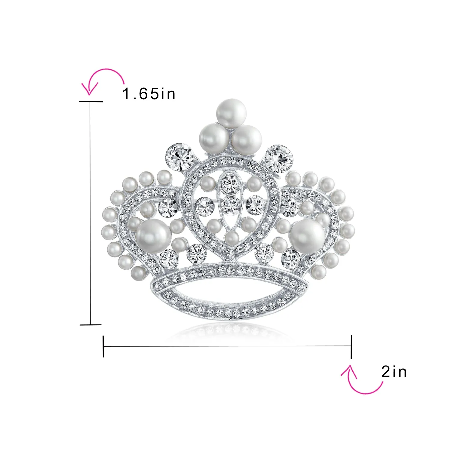 Large Vintage Fashion Crystal White Pearl Royal Queen Crown Brooch Pin