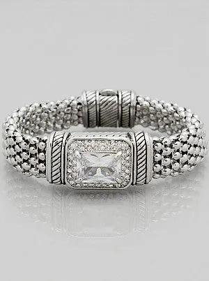 Laura Large Crystal Silver Mesh Magnetic Bracelet