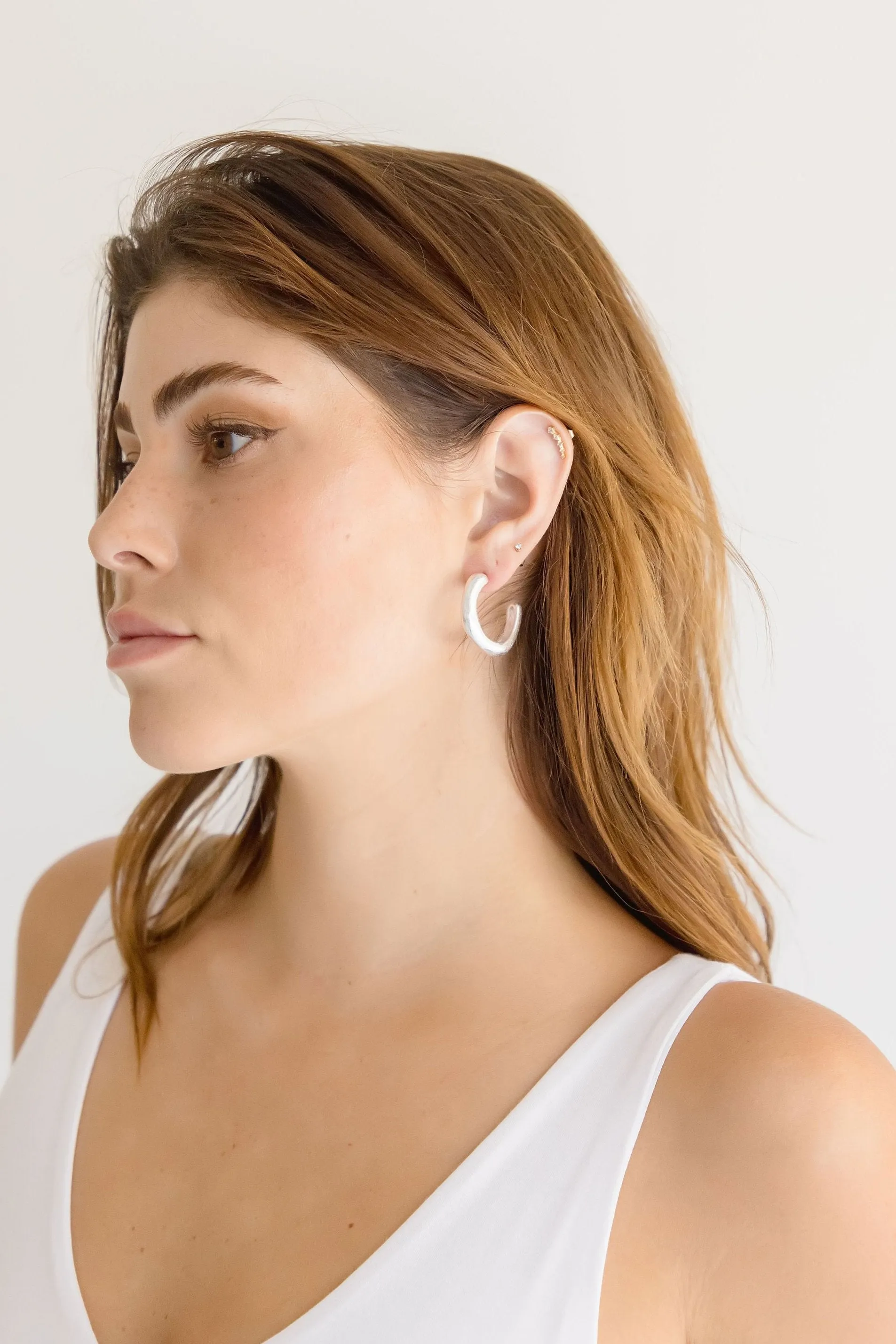 Lexa Semi Square Hoop Earrings Silver