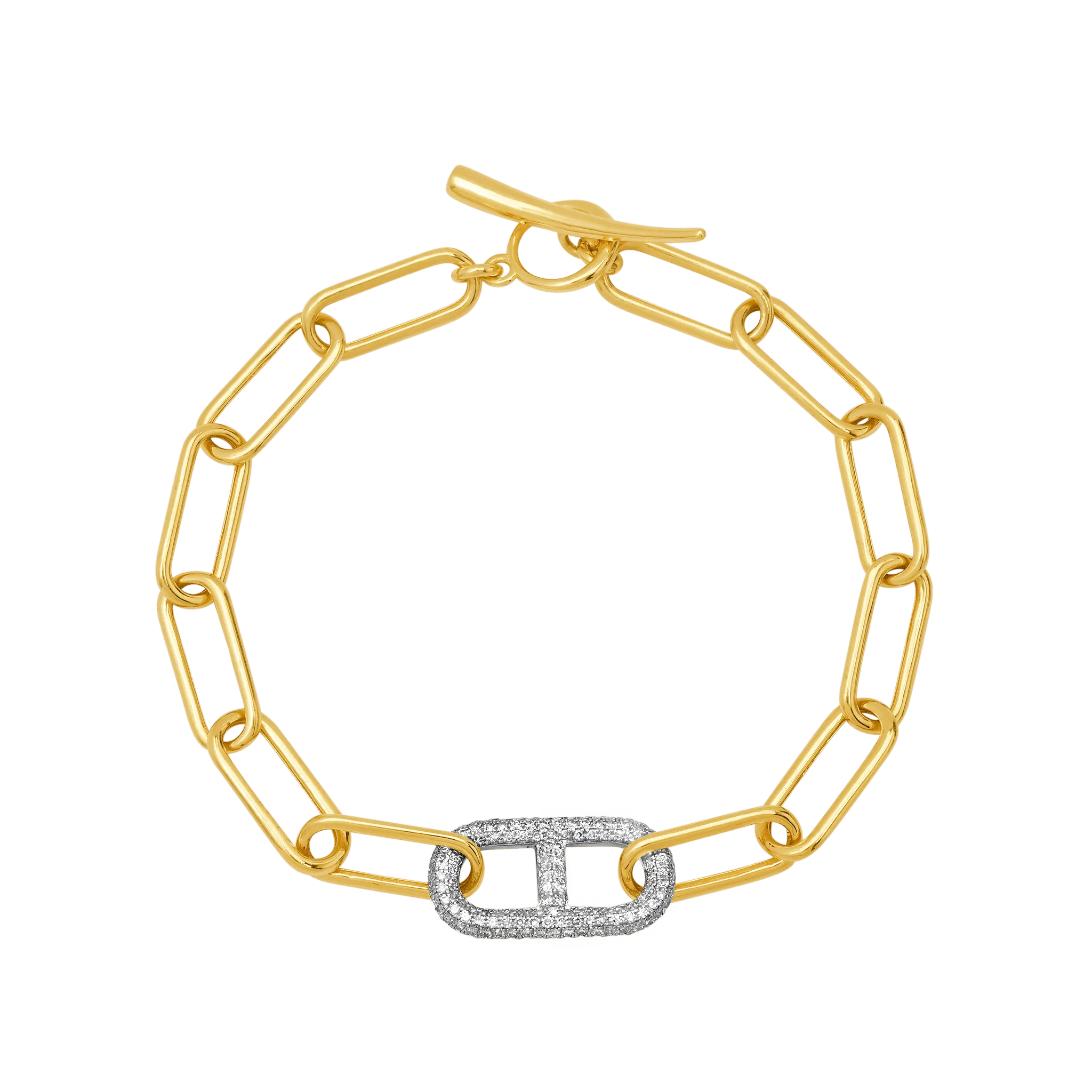 Link Bracelet with Stirrup Pavé White Diamonds with Tusk Clasp