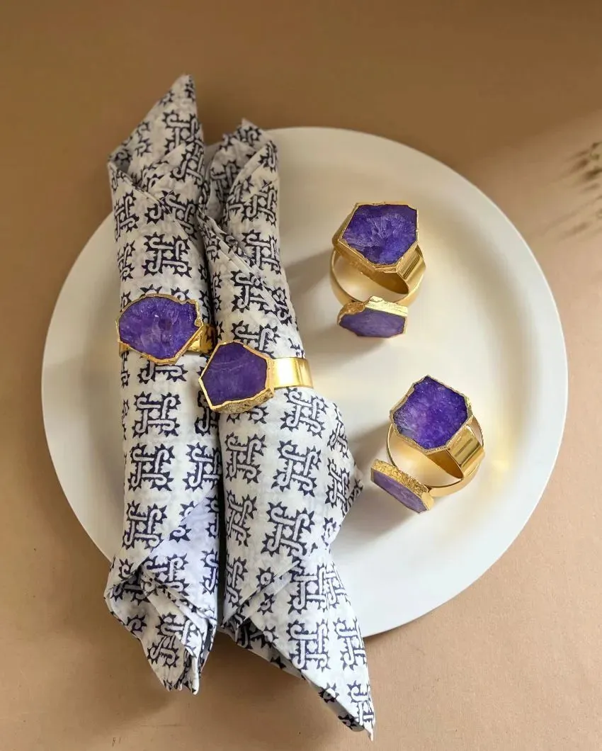 Luxurious Stone Handcrafted Crystal Agate Metal Napkin Rings | Multiple Colors | Set Of 6 | 2 x 2 x  2 inches