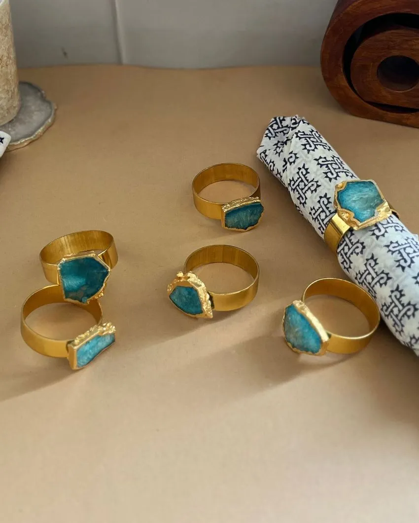 Luxurious Stone Handcrafted Crystal Agate Metal Napkin Rings | Multiple Colors | Set Of 6 | 2 x 2 x  2 inches