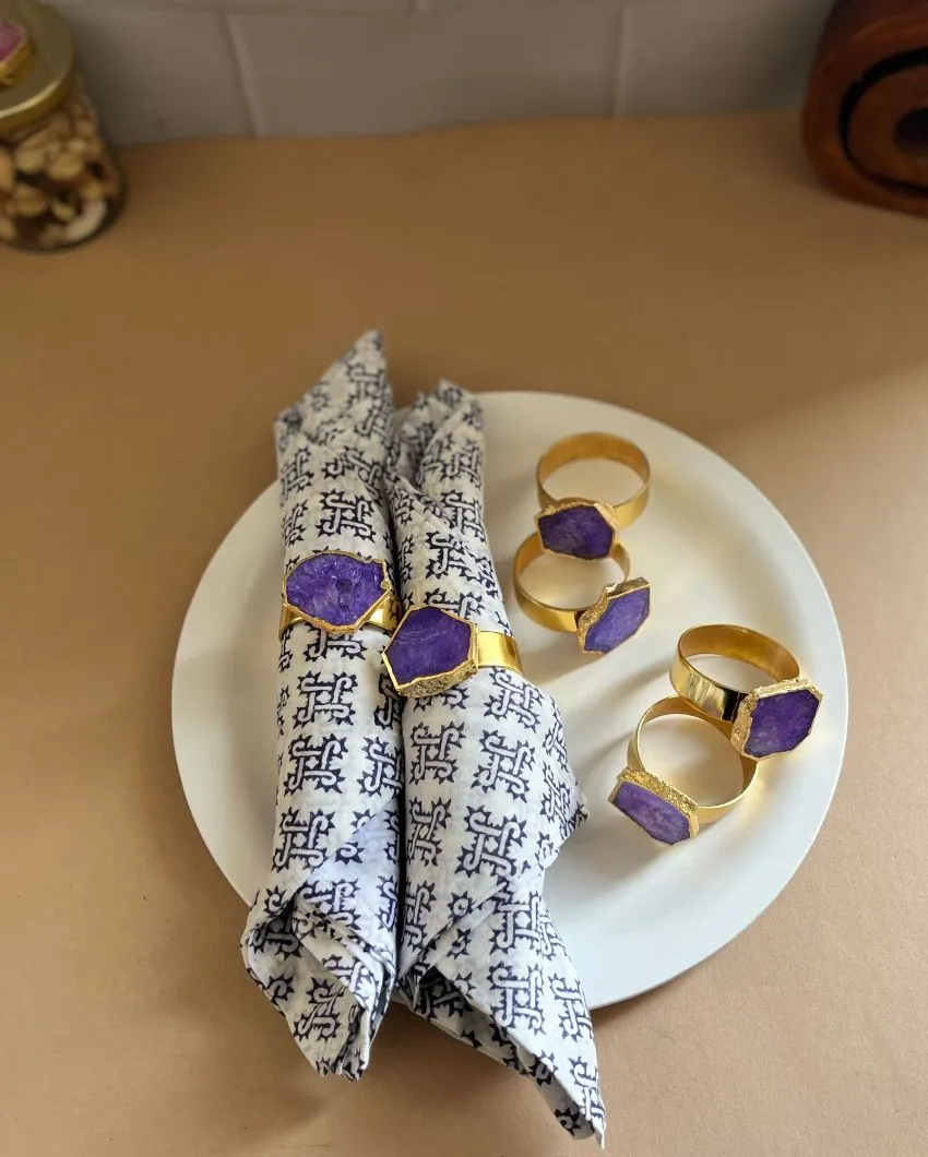 Luxurious Stone Handcrafted Crystal Agate Metal Napkin Rings | Multiple Colors | Set Of 6 | 2 x 2 x  2 inches