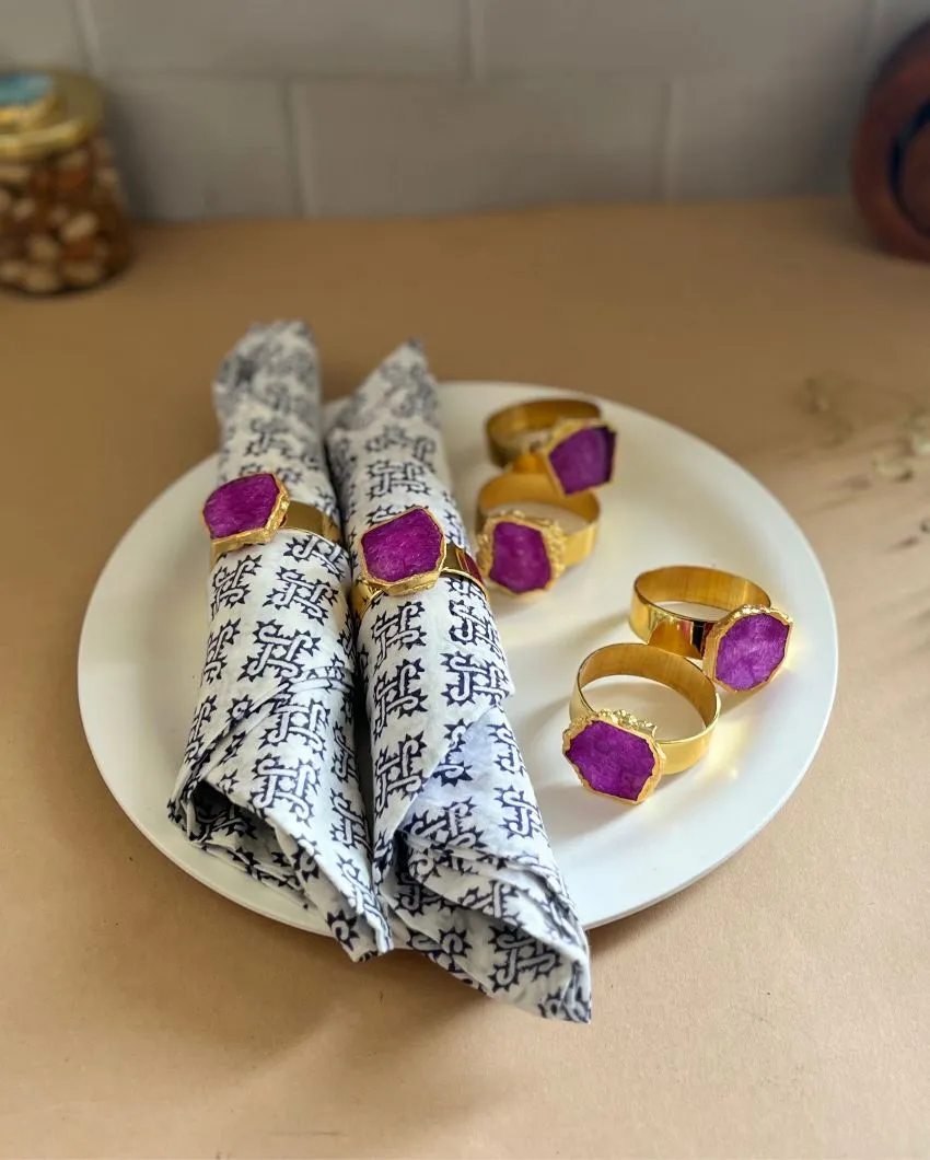 Luxurious Stone Handcrafted Crystal Agate Metal Napkin Rings | Multiple Colors | Set Of 6 | 2 x 2 x  2 inches