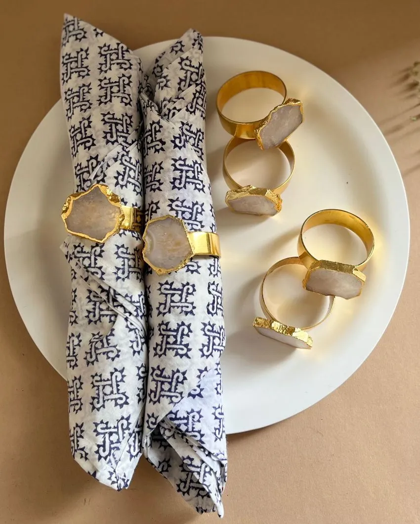 Luxurious Stone Handcrafted Crystal Agate Metal Napkin Rings | Multiple Colors | Set Of 6 | 2 x 2 x  2 inches