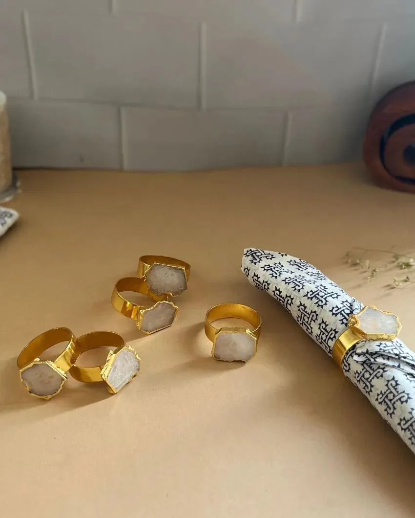 Luxurious Stone Handcrafted Crystal Agate Metal Napkin Rings | Multiple Colors | Set Of 6 | 2 x 2 x  2 inches