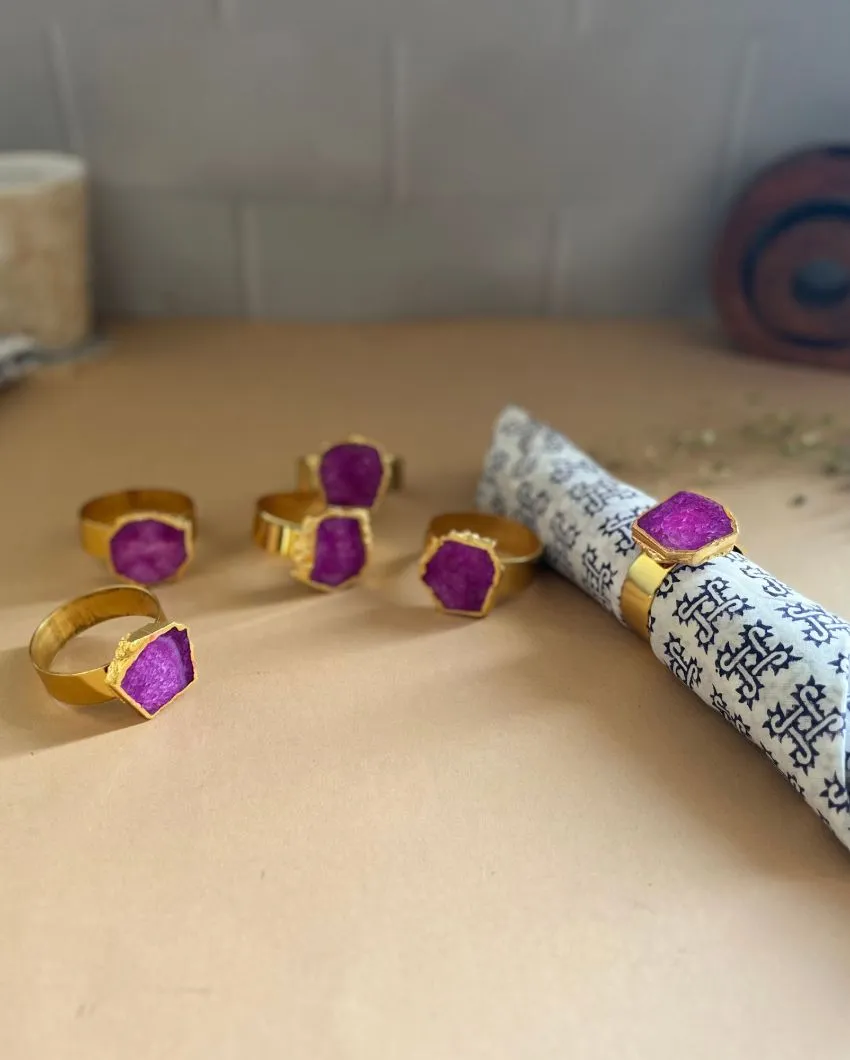 Luxurious Stone Handcrafted Crystal Agate Metal Napkin Rings | Multiple Colors | Set Of 6 | 2 x 2 x  2 inches