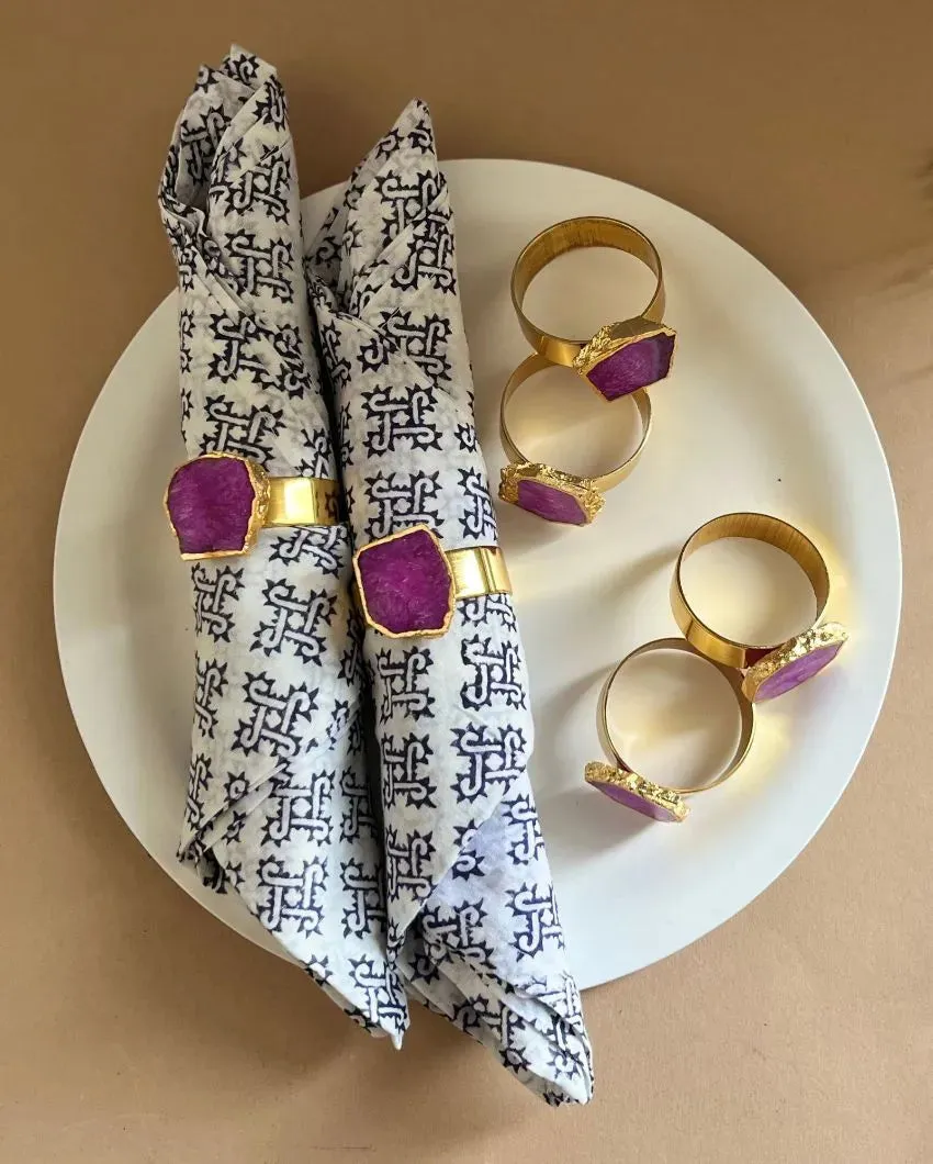 Luxurious Stone Handcrafted Crystal Agate Metal Napkin Rings | Multiple Colors | Set Of 6 | 2 x 2 x  2 inches