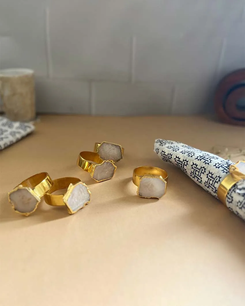 Luxurious Stone Handcrafted Crystal Agate Metal Napkin Rings | Multiple Colors | Set Of 6 | 2 x 2 x  2 inches