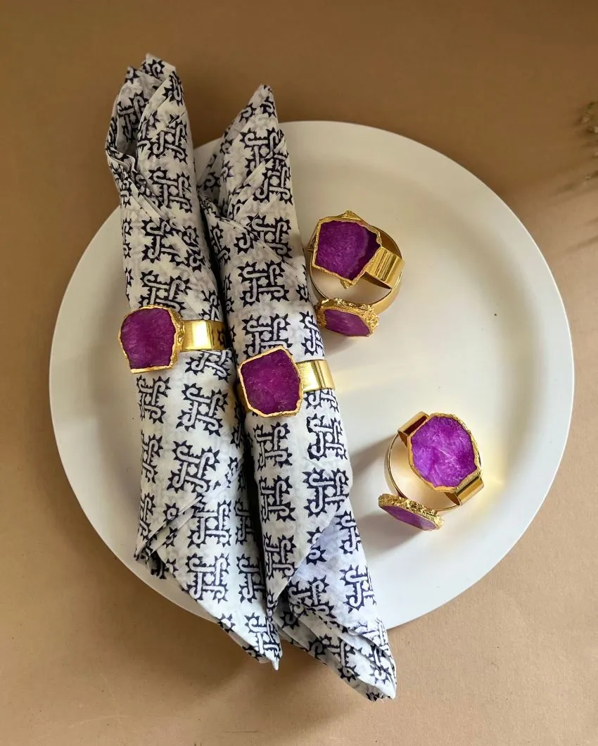 Luxurious Stone Handcrafted Crystal Agate Metal Napkin Rings | Multiple Colors | Set Of 6 | 2 x 2 x  2 inches