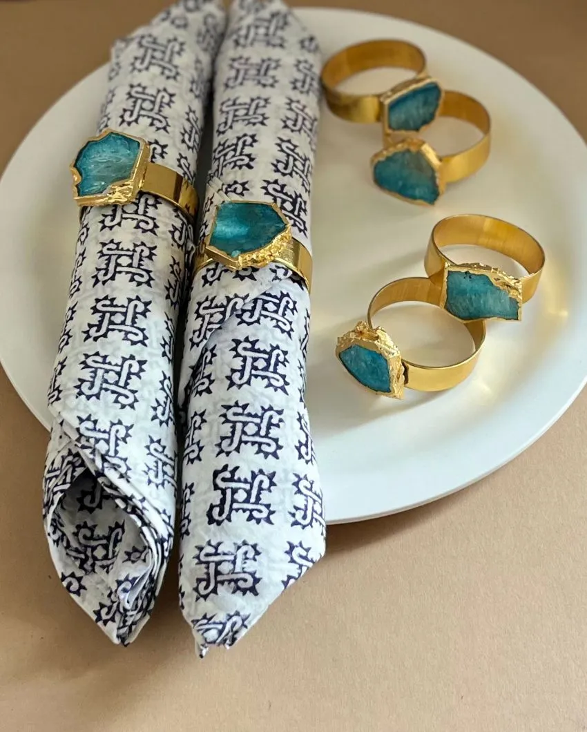 Luxurious Stone Handcrafted Crystal Agate Metal Napkin Rings | Multiple Colors | Set Of 6 | 2 x 2 x  2 inches