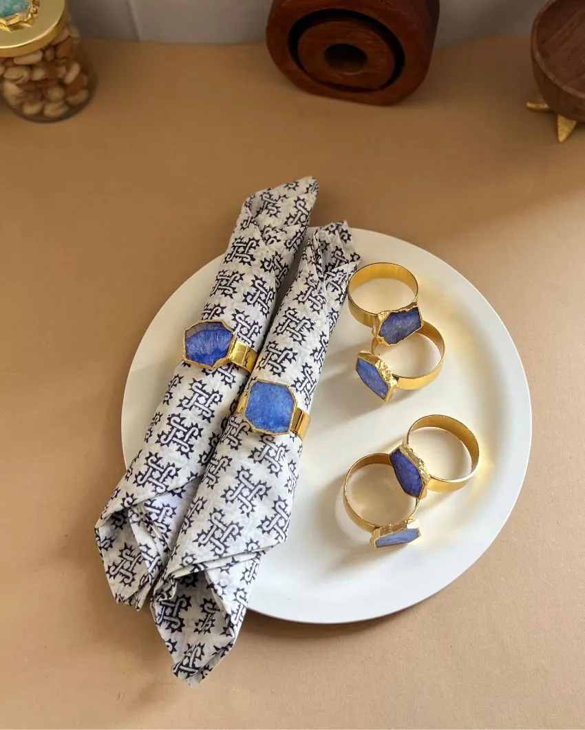 Luxurious Stone Handcrafted Crystal Agate Metal Napkin Rings | Multiple Colors | Set Of 6 | 2 x 2 x  2 inches