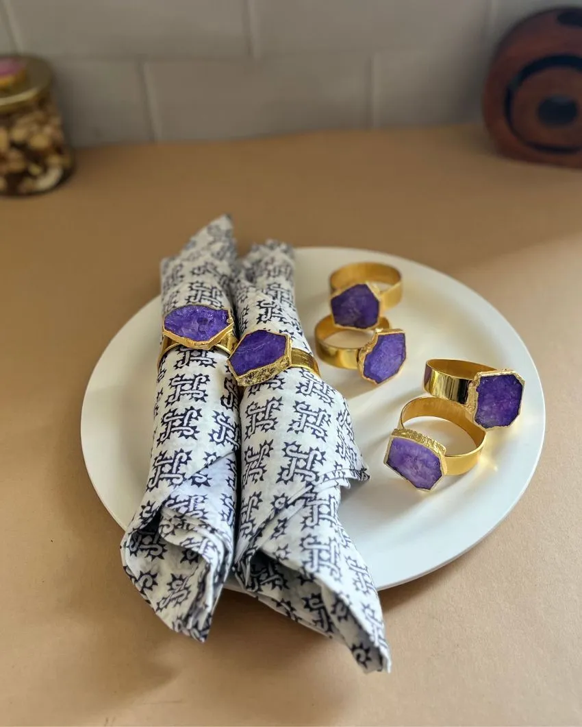 Luxurious Stone Handcrafted Crystal Agate Metal Napkin Rings | Multiple Colors | Set Of 6 | 2 x 2 x  2 inches