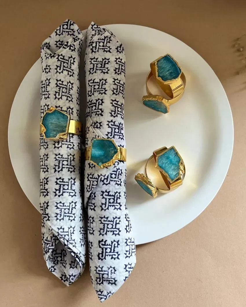 Luxurious Stone Handcrafted Crystal Agate Metal Napkin Rings | Multiple Colors | Set Of 6 | 2 x 2 x  2 inches