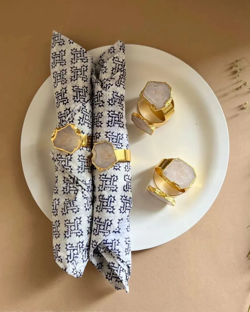 Luxurious Stone Handcrafted Crystal Agate Metal Napkin Rings | Multiple Colors | Set Of 6 | 2 x 2 x  2 inches