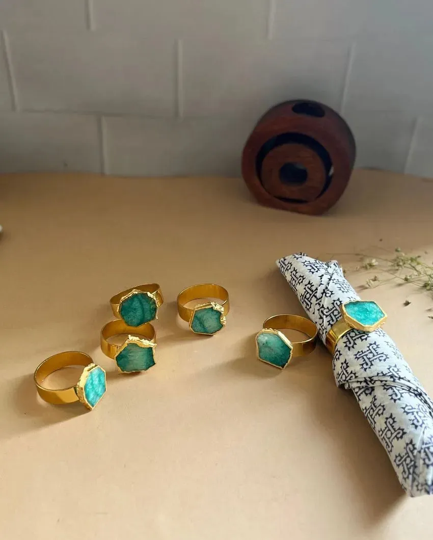 Luxurious Stone Handcrafted Crystal Agate Metal Napkin Rings | Multiple Colors | Set Of 6 | 2 x 2 x  2 inches