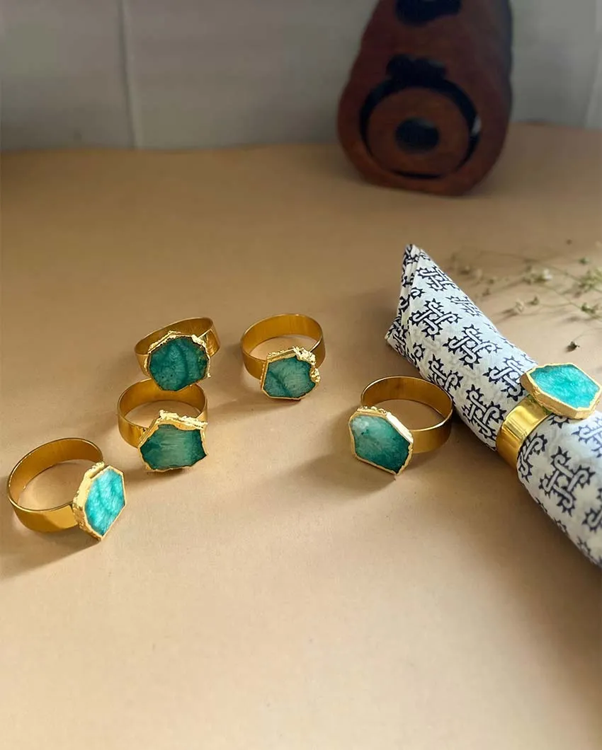 Luxurious Stone Handcrafted Crystal Agate Metal Napkin Rings | Multiple Colors | Set Of 6 | 2 x 2 x  2 inches