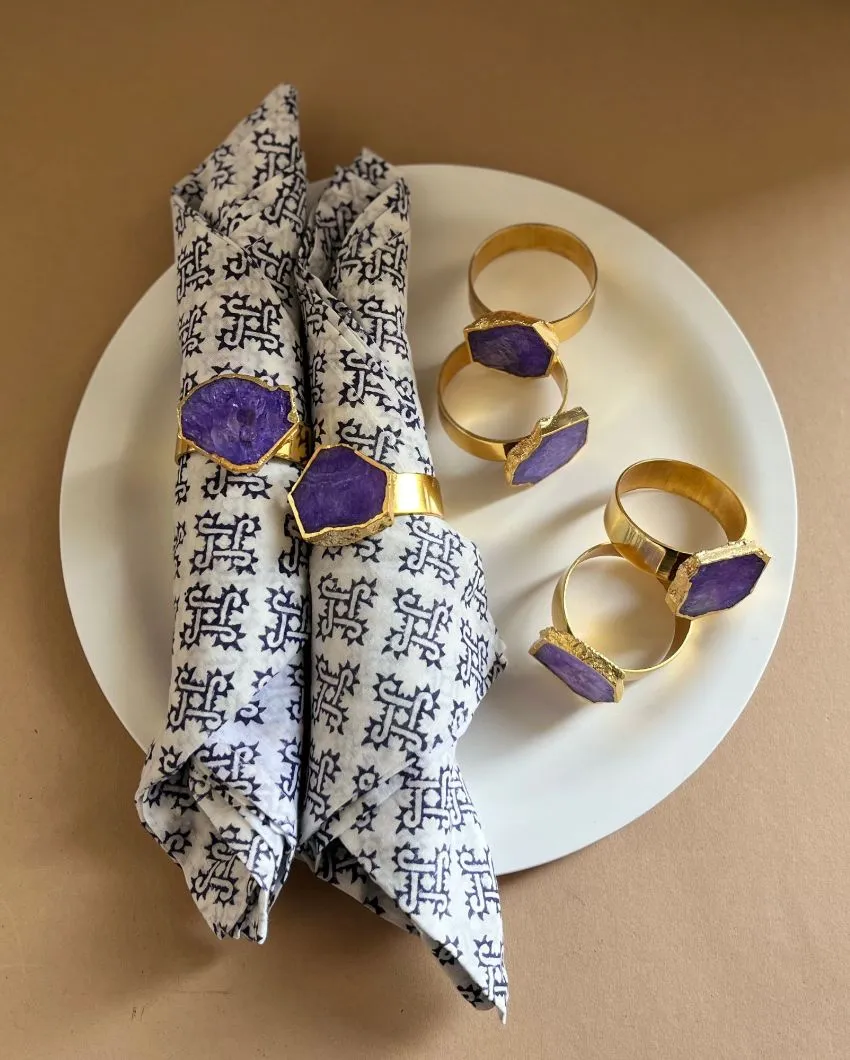 Luxurious Stone Handcrafted Crystal Agate Metal Napkin Rings | Multiple Colors | Set Of 6 | 2 x 2 x  2 inches