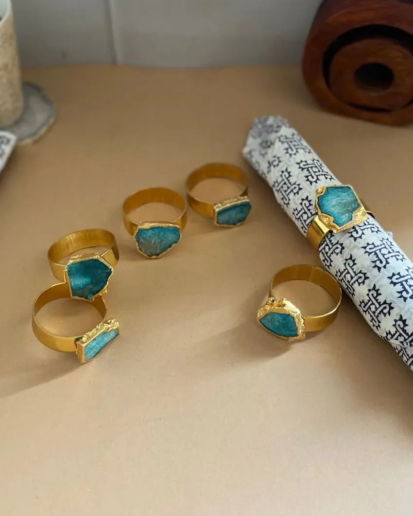 Luxurious Stone Handcrafted Crystal Agate Metal Napkin Rings | Multiple Colors | Set Of 6 | 2 x 2 x  2 inches