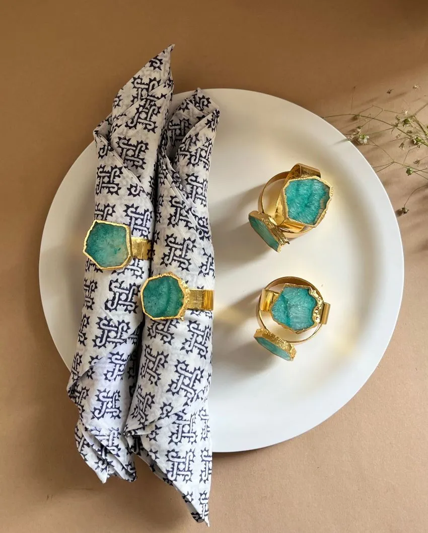 Luxurious Stone Handcrafted Crystal Agate Metal Napkin Rings | Multiple Colors | Set Of 6 | 2 x 2 x  2 inches