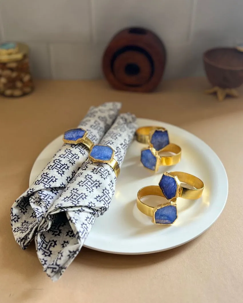 Luxurious Stone Handcrafted Crystal Agate Metal Napkin Rings | Multiple Colors | Set Of 6 | 2 x 2 x  2 inches