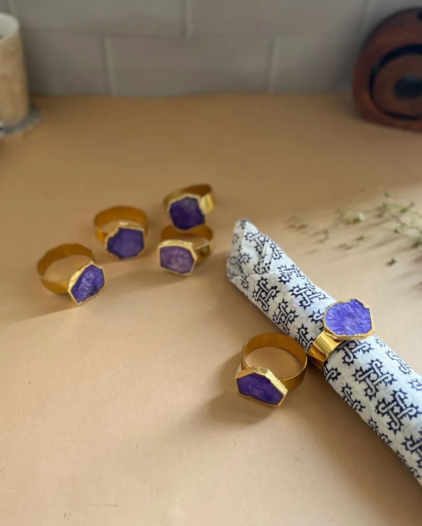 Luxurious Stone Handcrafted Crystal Agate Metal Napkin Rings | Multiple Colors | Set Of 6 | 2 x 2 x  2 inches