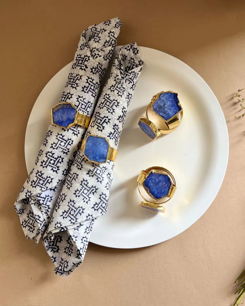 Luxurious Stone Handcrafted Crystal Agate Metal Napkin Rings | Multiple Colors | Set Of 6 | 2 x 2 x  2 inches