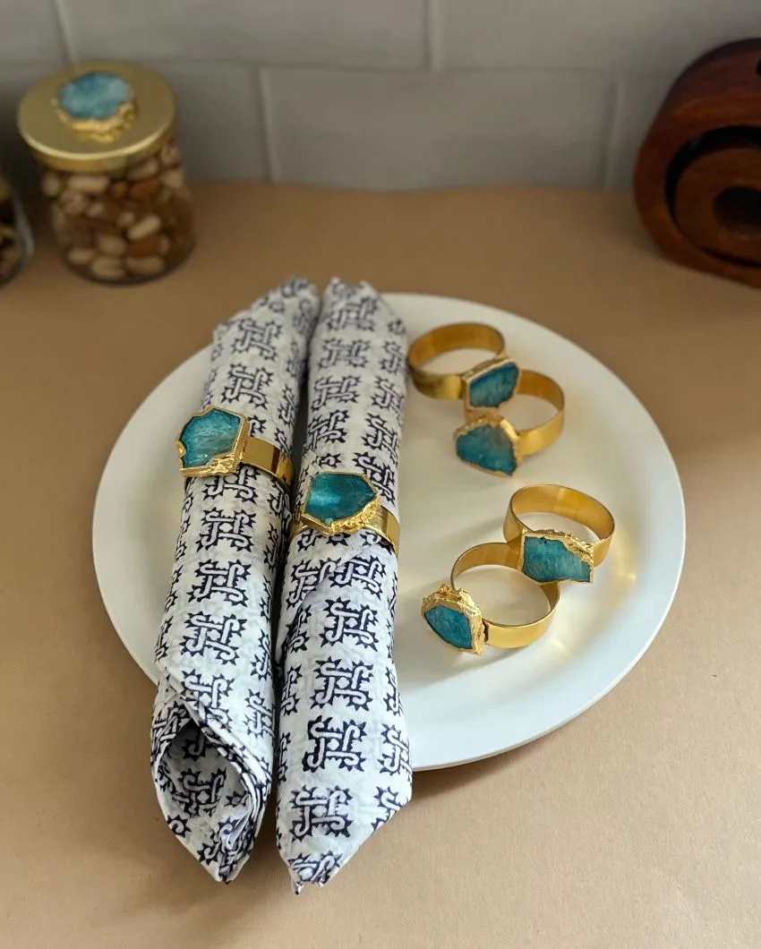 Luxurious Stone Handcrafted Crystal Agate Metal Napkin Rings | Multiple Colors | Set Of 6 | 2 x 2 x  2 inches