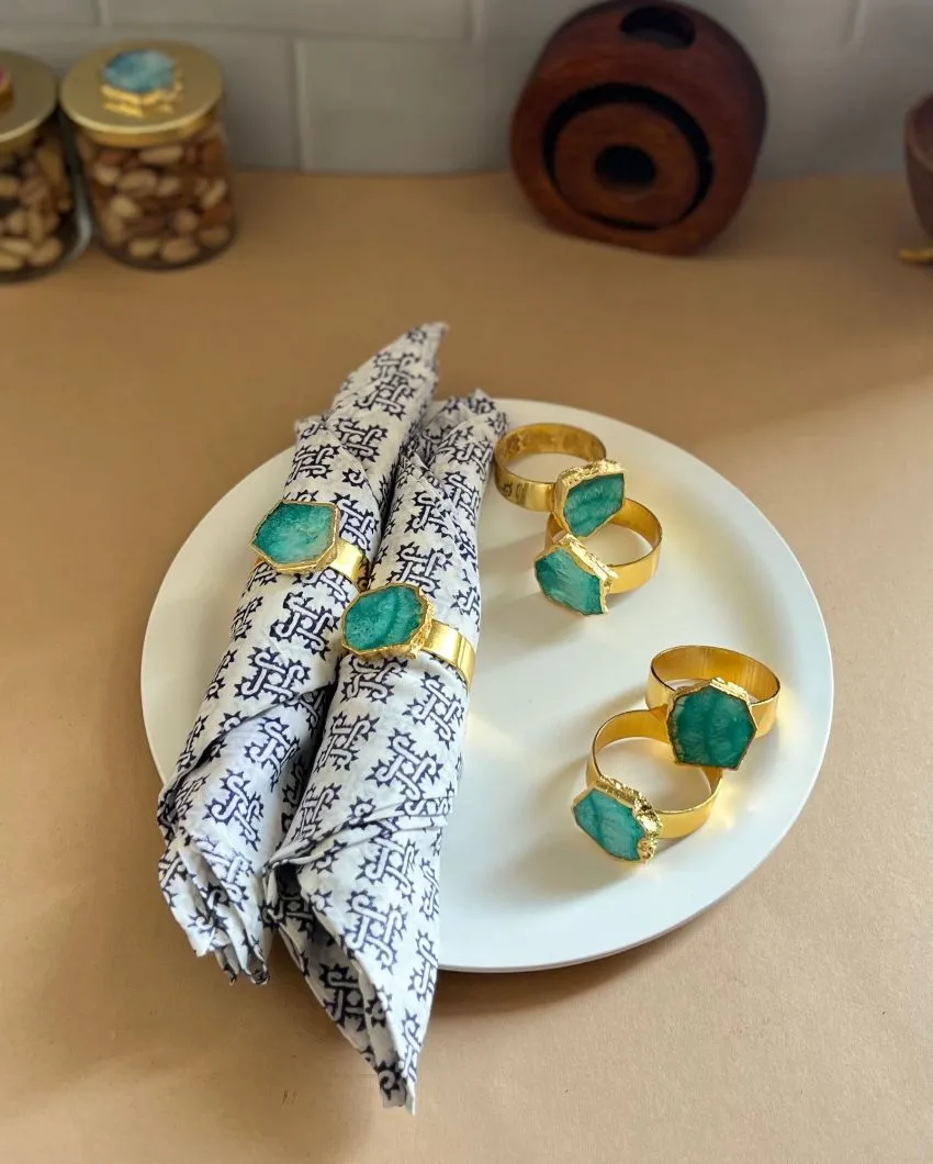 Luxurious Stone Handcrafted Crystal Agate Metal Napkin Rings | Multiple Colors | Set Of 6 | 2 x 2 x  2 inches