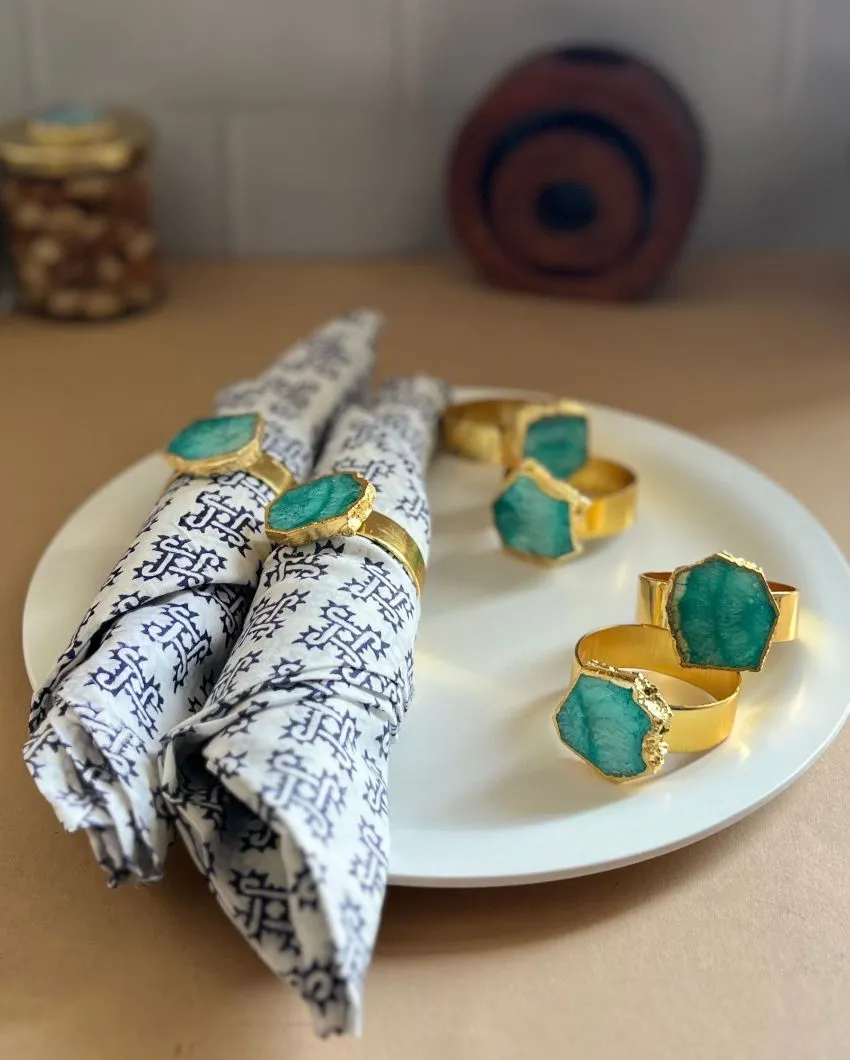 Luxurious Stone Handcrafted Crystal Agate Metal Napkin Rings | Multiple Colors | Set Of 6 | 2 x 2 x  2 inches