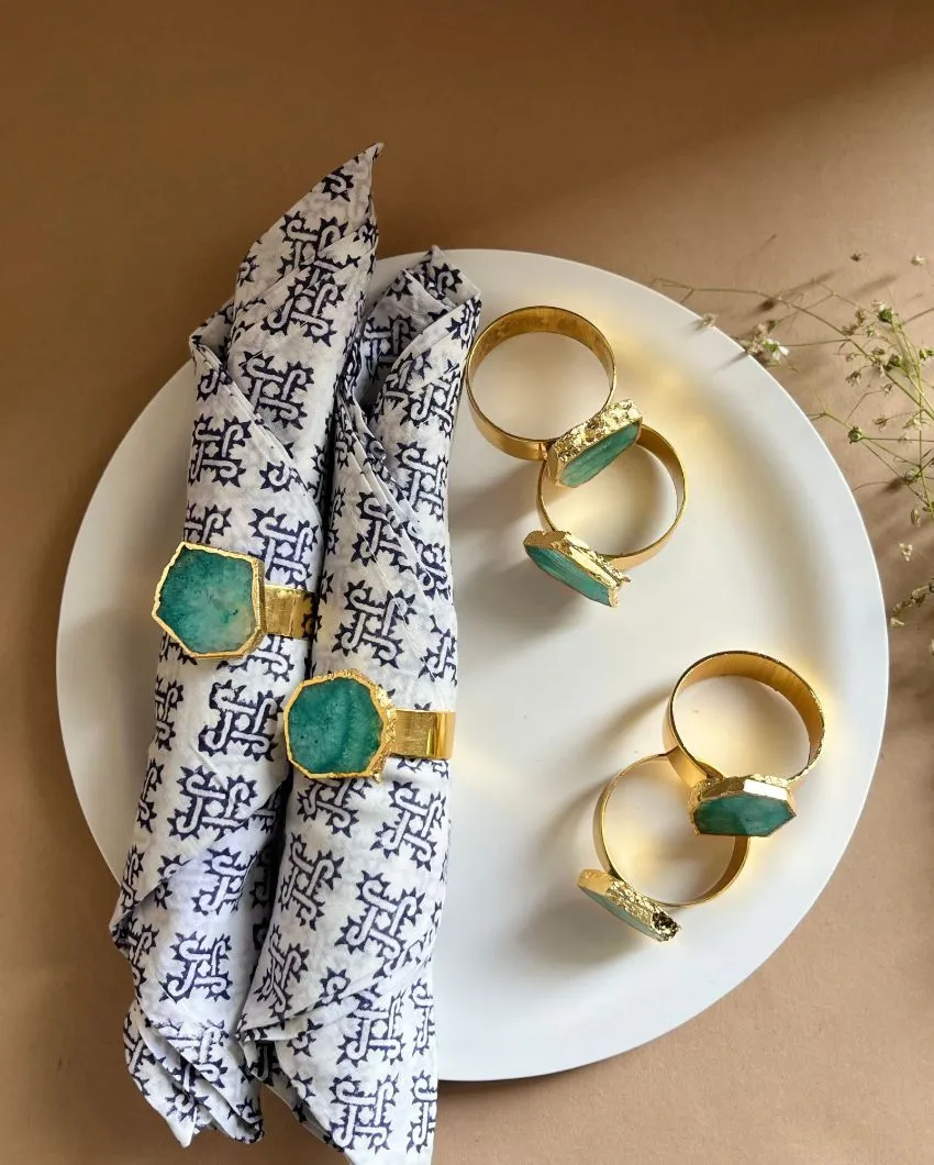 Luxurious Stone Handcrafted Crystal Agate Metal Napkin Rings | Multiple Colors | Set Of 6 | 2 x 2 x  2 inches