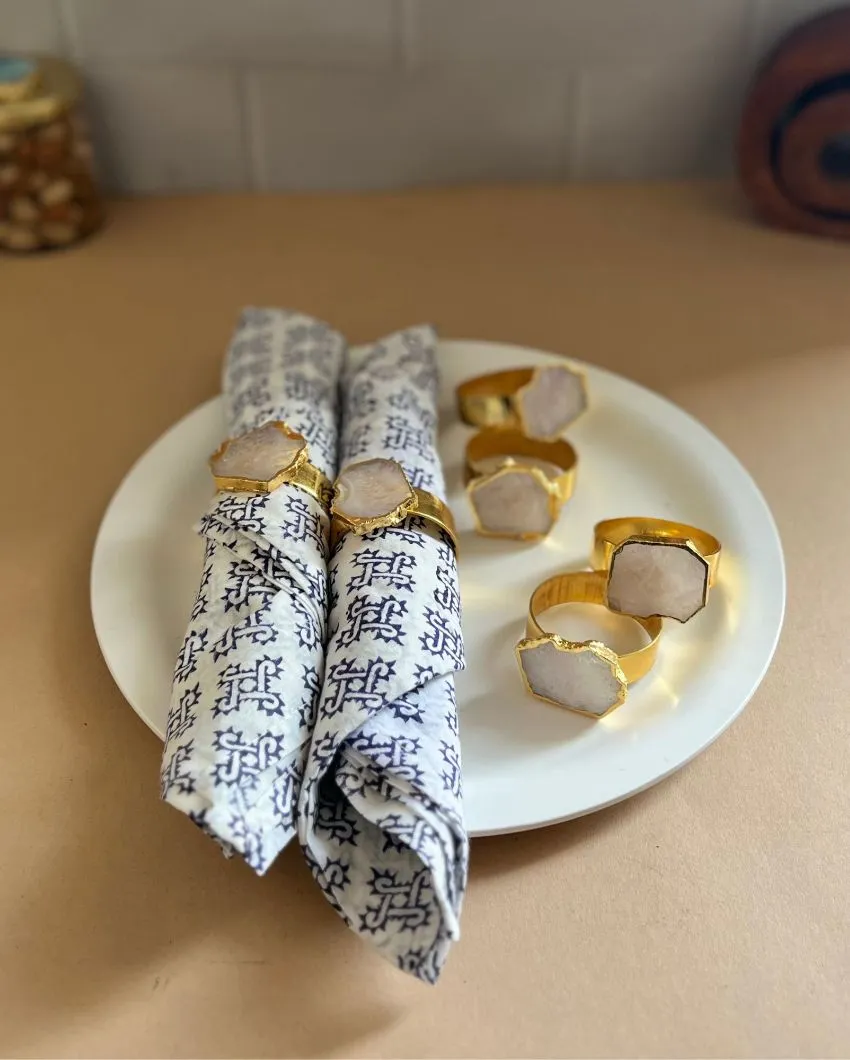 Luxurious Stone Handcrafted Crystal Agate Metal Napkin Rings | Multiple Colors | Set Of 6 | 2 x 2 x  2 inches