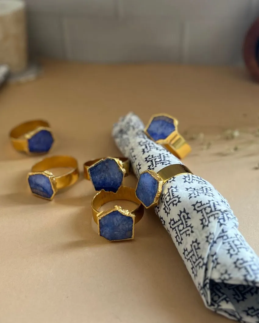 Luxurious Stone Handcrafted Crystal Agate Metal Napkin Rings | Multiple Colors | Set Of 6 | 2 x 2 x  2 inches