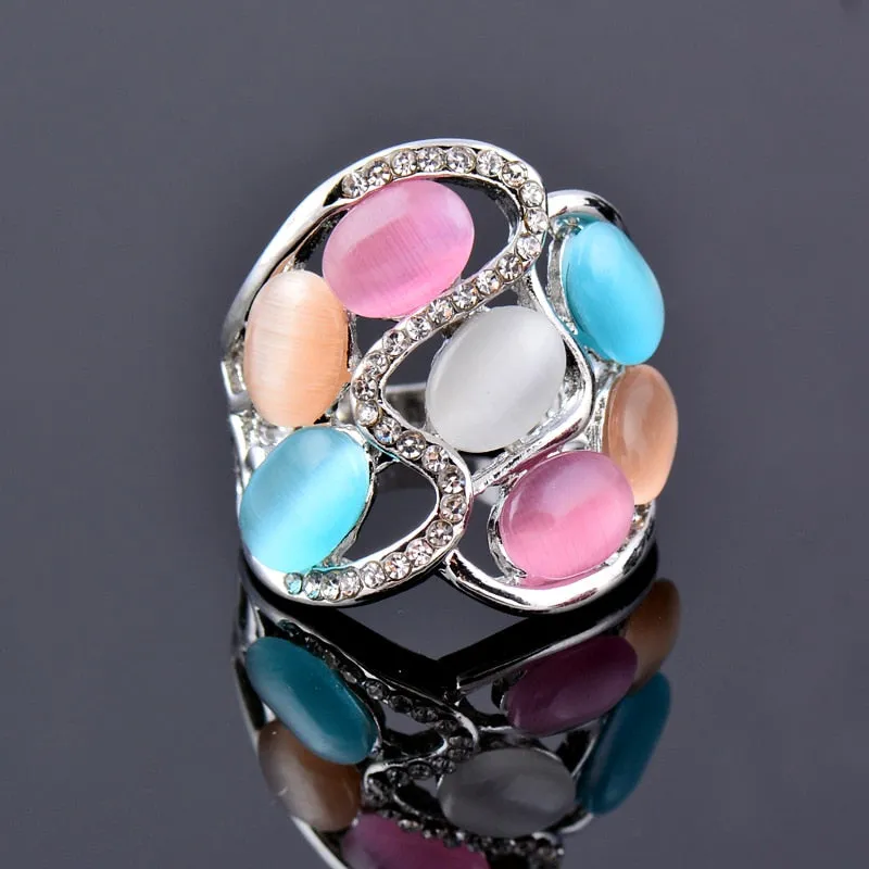 Luxury Hollow Multicolor Opal Stone Rings