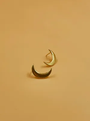 Mama Crescent Moon Stud Earrings | 18kt Solid Gold