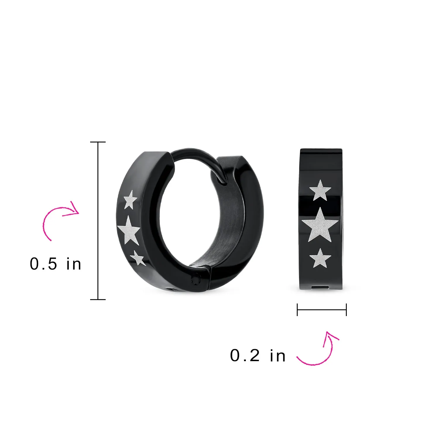 Mens Earrings Black IP Stainless Steel Biker Jewelry USA Stars Hoop Huggie