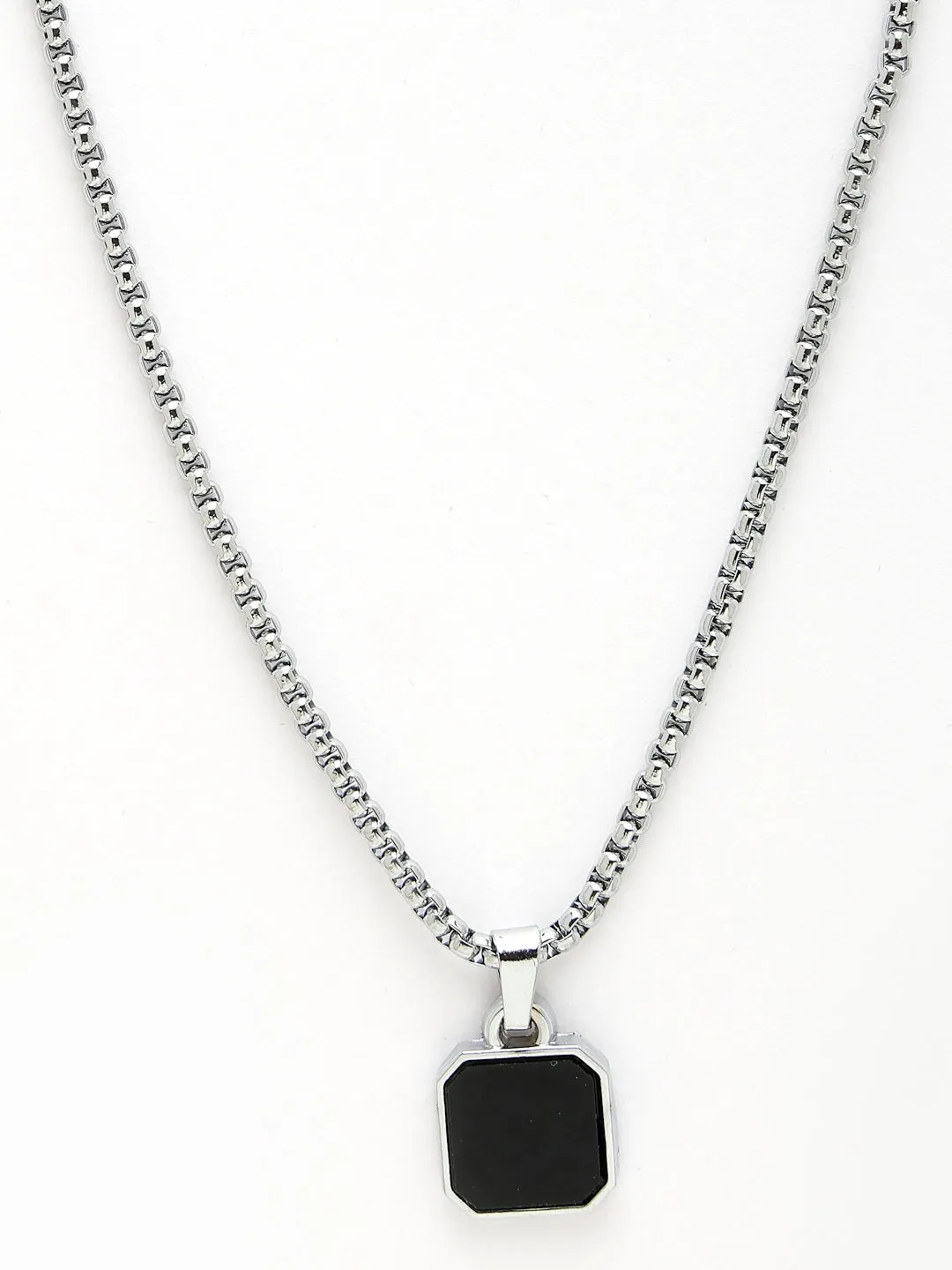 Men's Silver-Plated Artificial Stone Stainless Steel Pendant With Chain - NVR