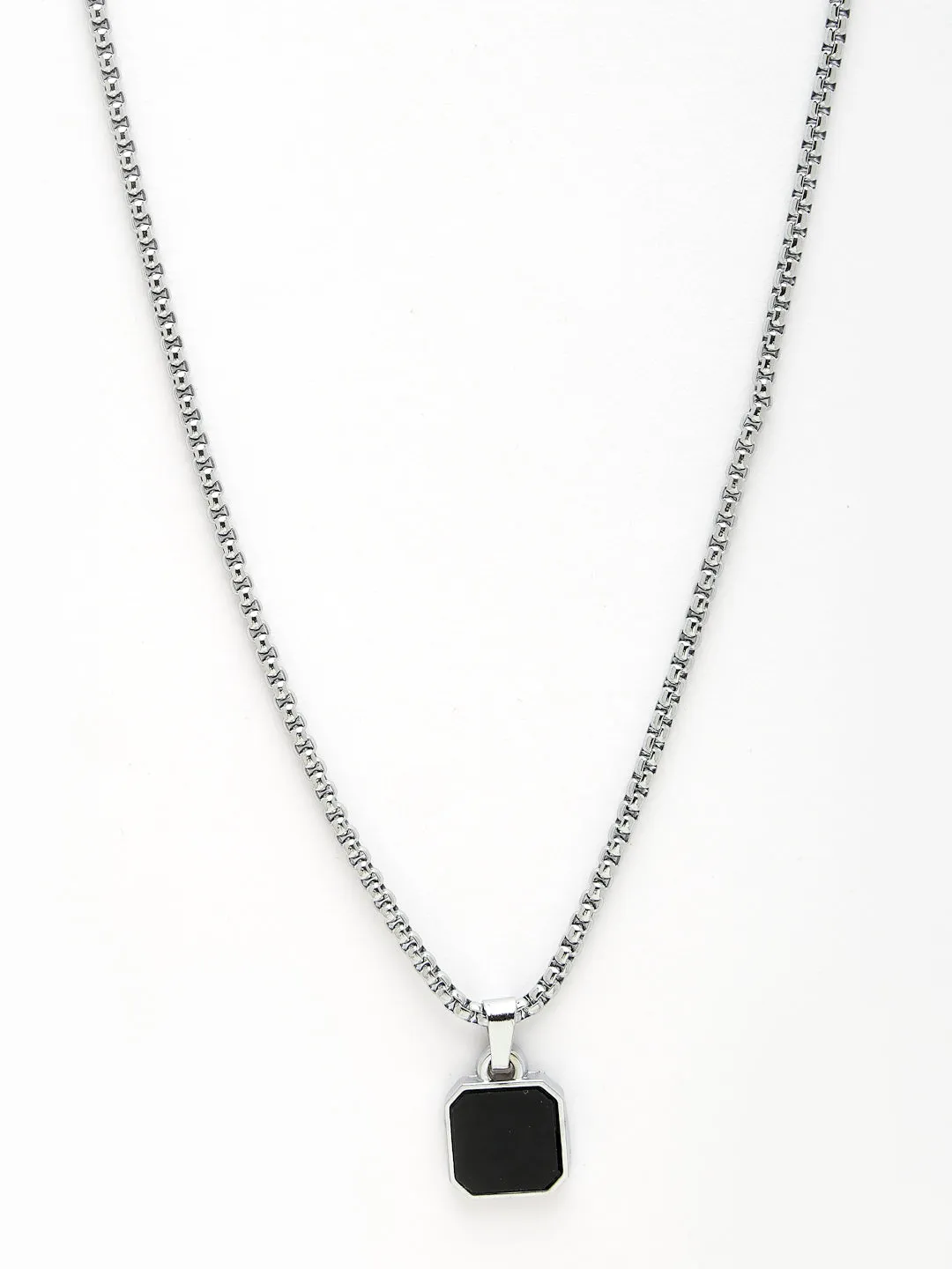 Men's Silver-Plated Artificial Stone Stainless Steel Pendant With Chain - NVR