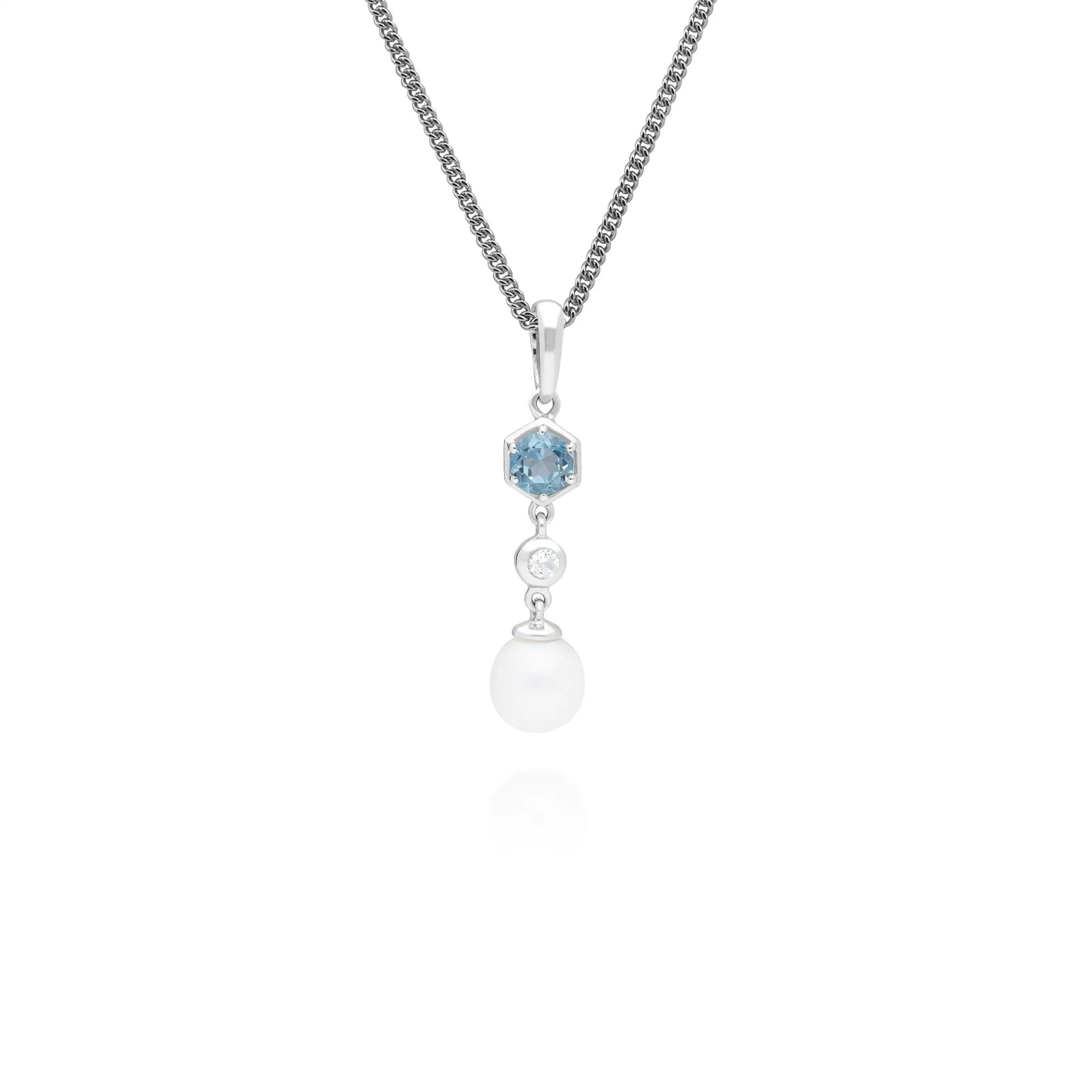 Moderne Perle, Blau Topas & Topas Tropfen Halskette in Sterling Silber