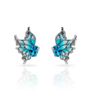 Morpho Blue Zircon Earrings in Sterling Silver