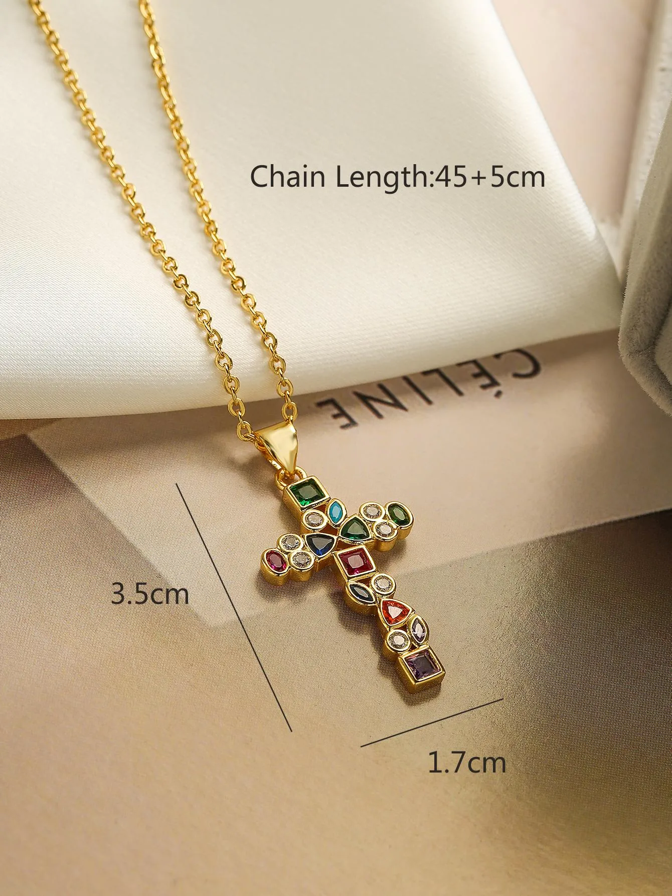 Multicolor Cubic Zirconia Cross Charm Necklace Statement Necklace Modern