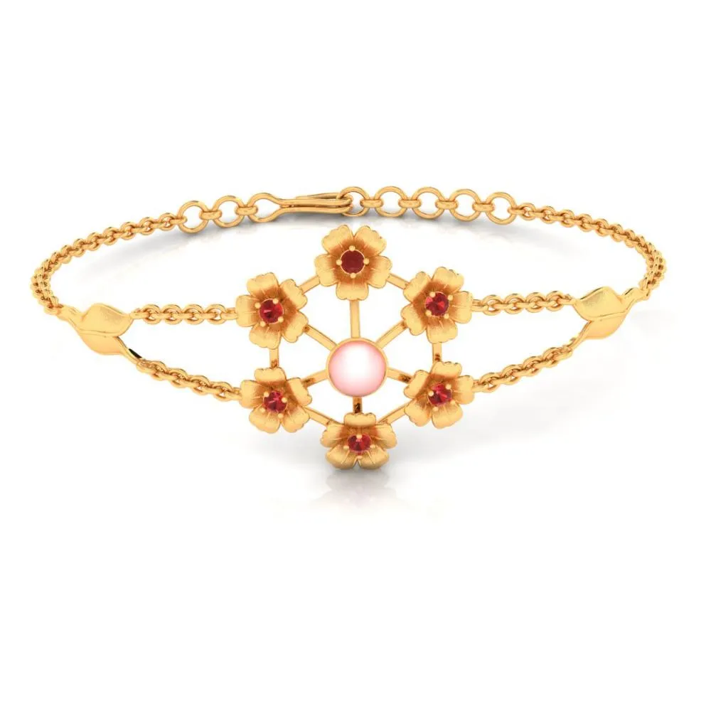 Multiple Flowers With Pink Stone 22k Gold Bracelet